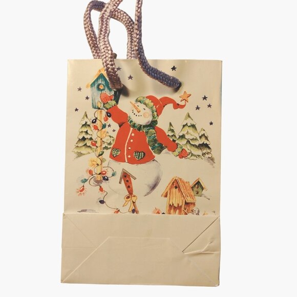Snowman Christmas Gift Bag Rope Handle Small 6x5 - Picture 3 of 3